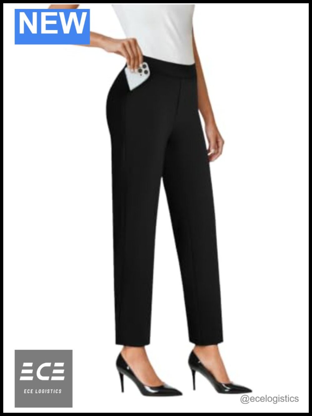 High Waist Ankle Dress Pants Pull On Straight Leg Work Travel Pockets